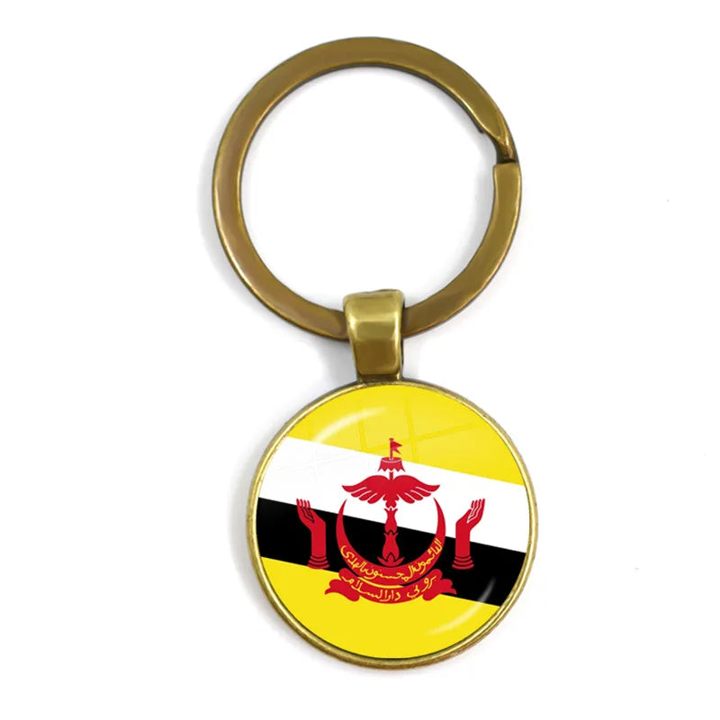 Malaysia, Laos, Denmark, Norway, Sweden, Slovakia National Flag Keychain 25mm Glass Cabochon Key Rings For Women Men Gift