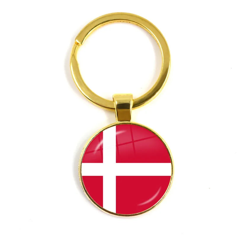 Malaysia, Laos, Denmark, Norway, Sweden, Slovakia National Flag Keychain 25mm Glass Cabochon Key Rings For Women Men Gift