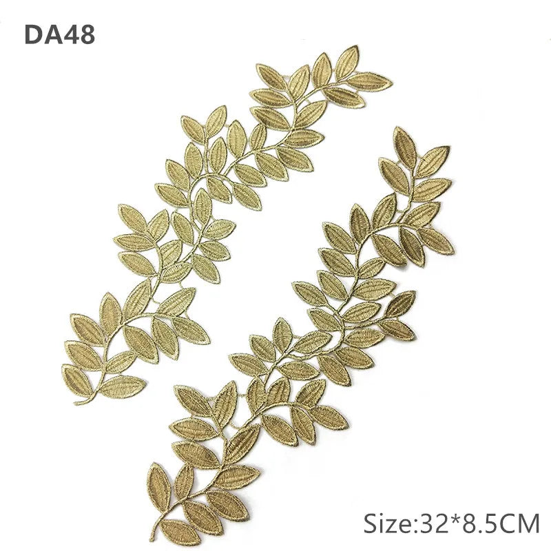 zsbszc Mirror Pair Embroidered patches Golden Guipure Lace Sewing lace for dress Applique DIY Bridal Headdres Lace Collar JA104