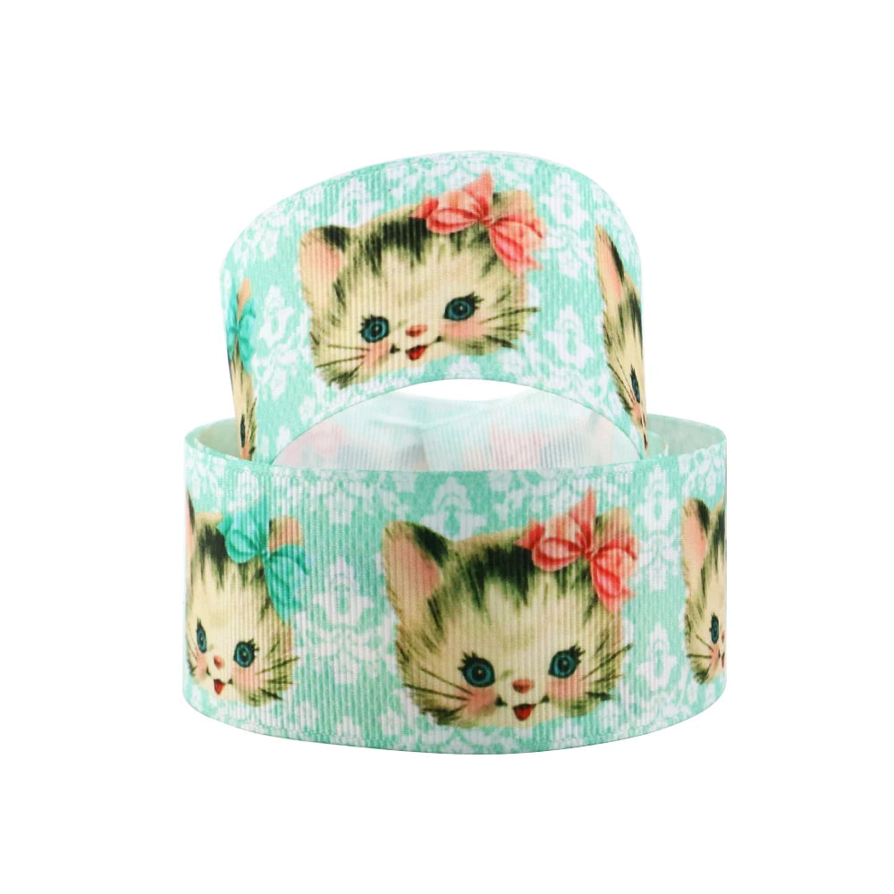 5 Yards Multi Size Cute Cat Theme Ribbons Grosgrain Animal Printed Decorations DIY Sewing Crafts For Making Hair Bows