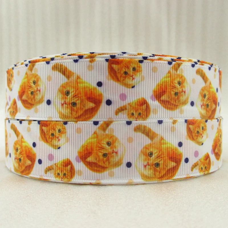 5 Yards Multi Size Cute Cat Theme Ribbons Grosgrain Animal Printed Decorations DIY Sewing Crafts For Making Hair Bows