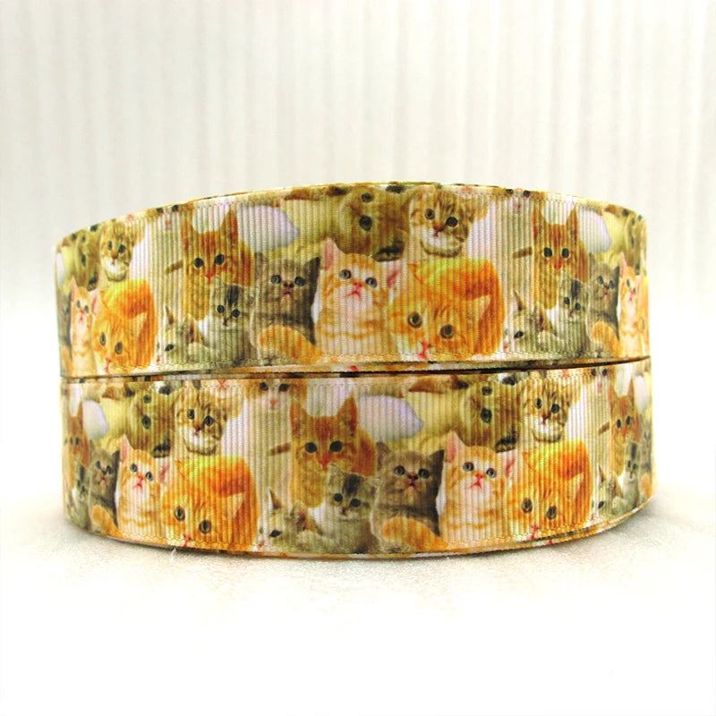 5 Yards Multi Size Cute Cat Theme Ribbons Grosgrain Animal Printed Decorations DIY Sewing Crafts For Making Hair Bows