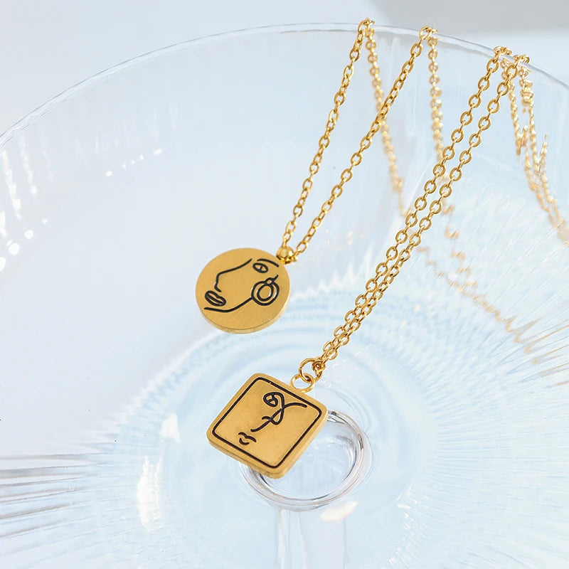 Fashion Personality Geometric Stainless Steel Necklace Pendant Gold Plated Trendy Jewelry