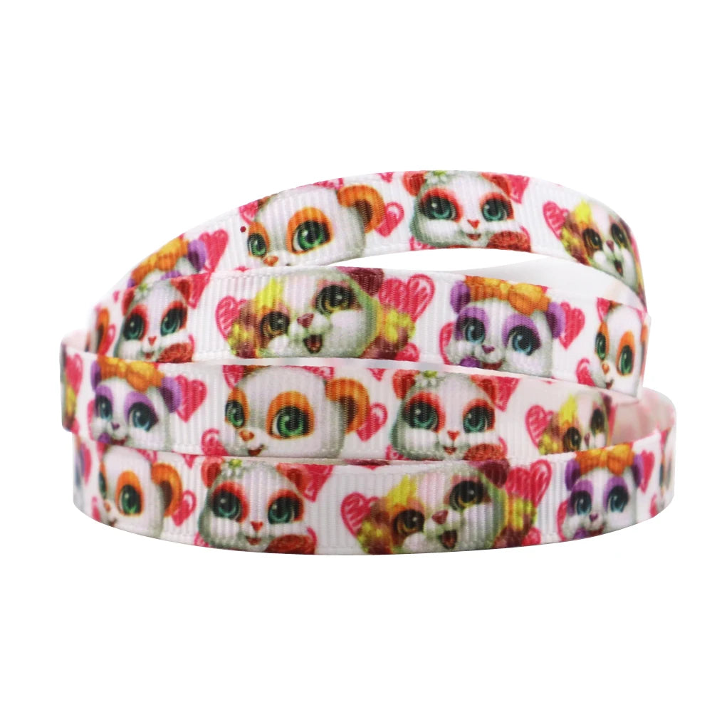 5 Yards Multi Size Cute Cat Theme Ribbons Grosgrain Animal Printed Decorations DIY Sewing Crafts For Making Hair Bows