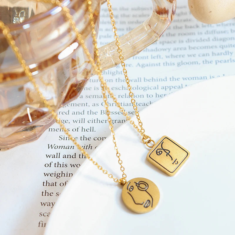 Fashion Personality Geometric Stainless Steel Necklace Pendant Gold Plated Trendy Jewelry