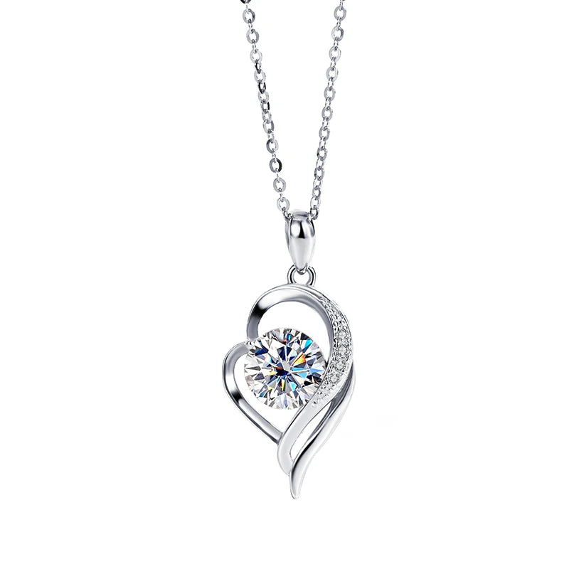 NORELLE Original 1ct Moissanite Heart Pendant Necklace Dainty S925 Sterling Silver Brilliant Love Motif Fashion Cupid's Necklace