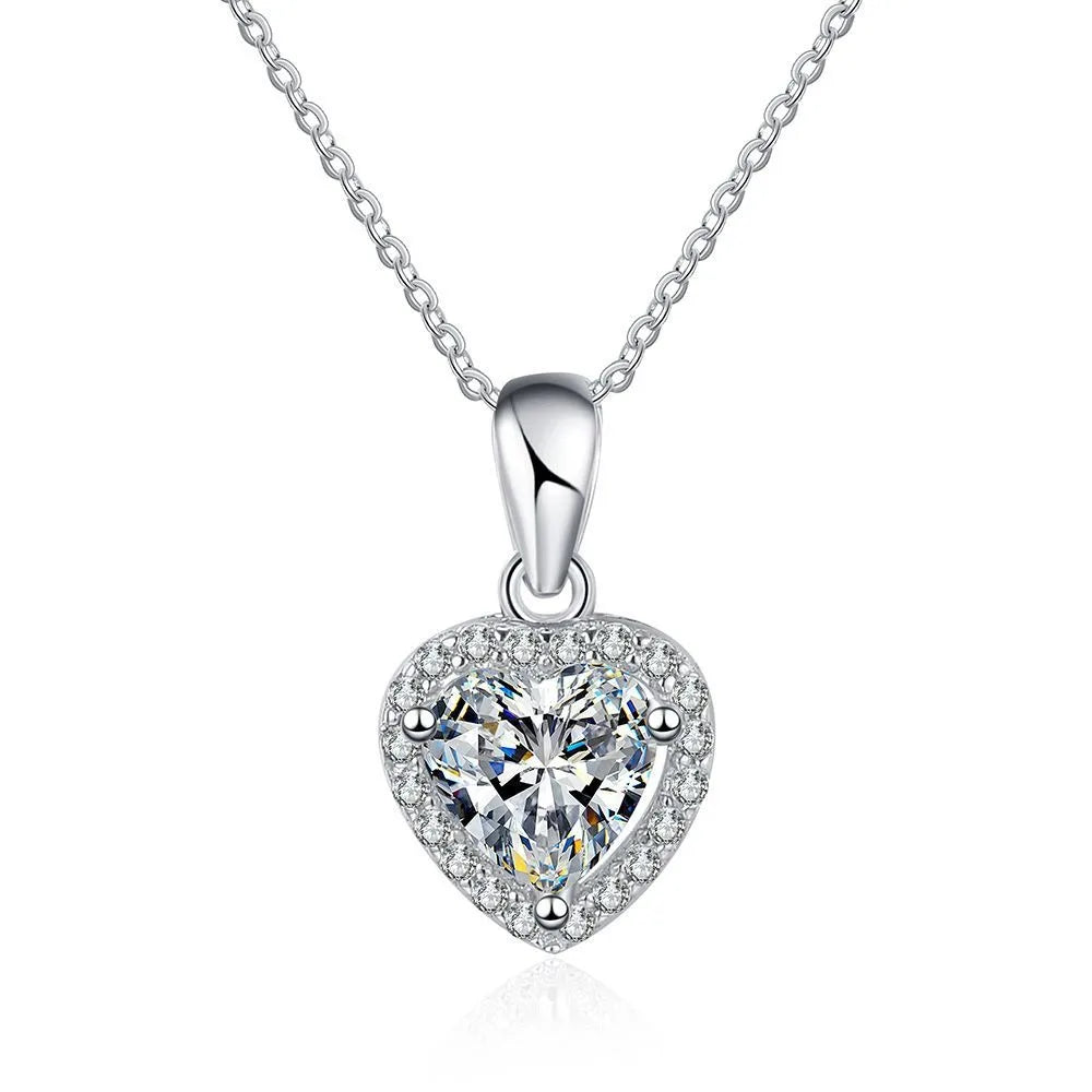 Heart Shape 1ct  Moissanite Diamond Jewelry, 925 Sterling Silver Moissanite Heart Pendant Necklace Women