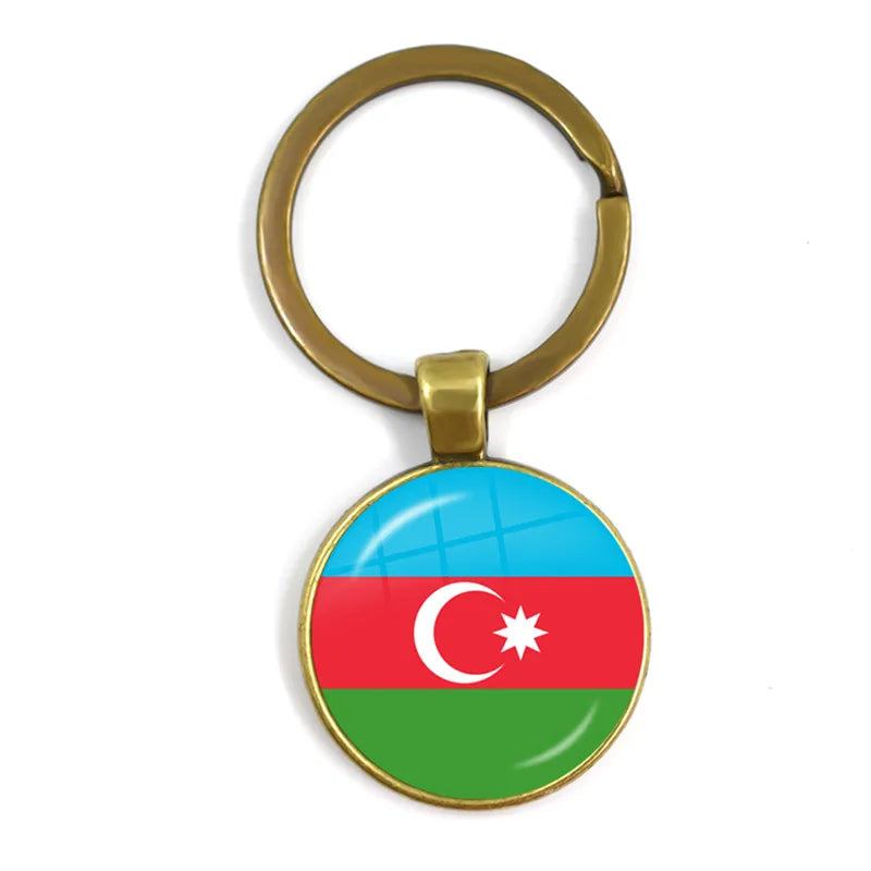 Malta Zambia Zimbabwe Latvia Armenia Azerbaijan Saudi Arabia UAE Morocco Glass Cabochon National Flag Keychain Keyholder Gift