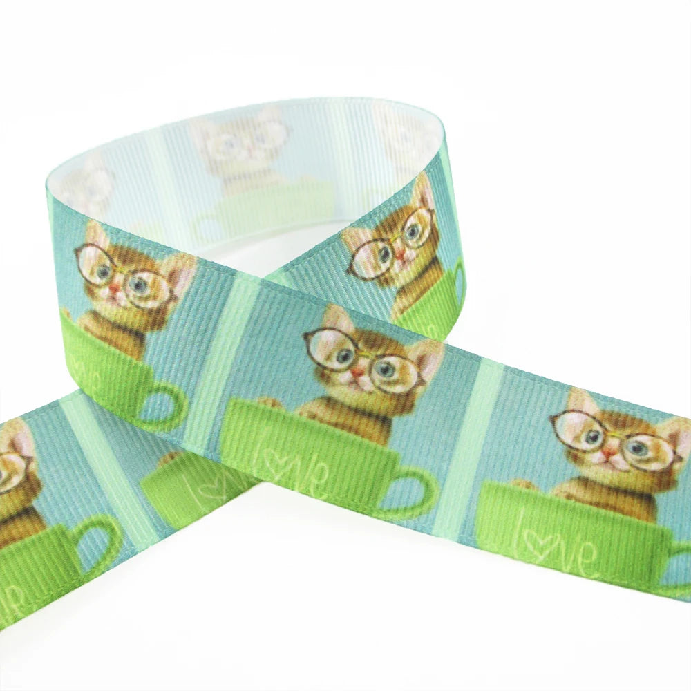 5 Yards Multi Size Cute Cat Theme Ribbons Grosgrain Animal Printed Decorations DIY Sewing Crafts For Making Hair Bows