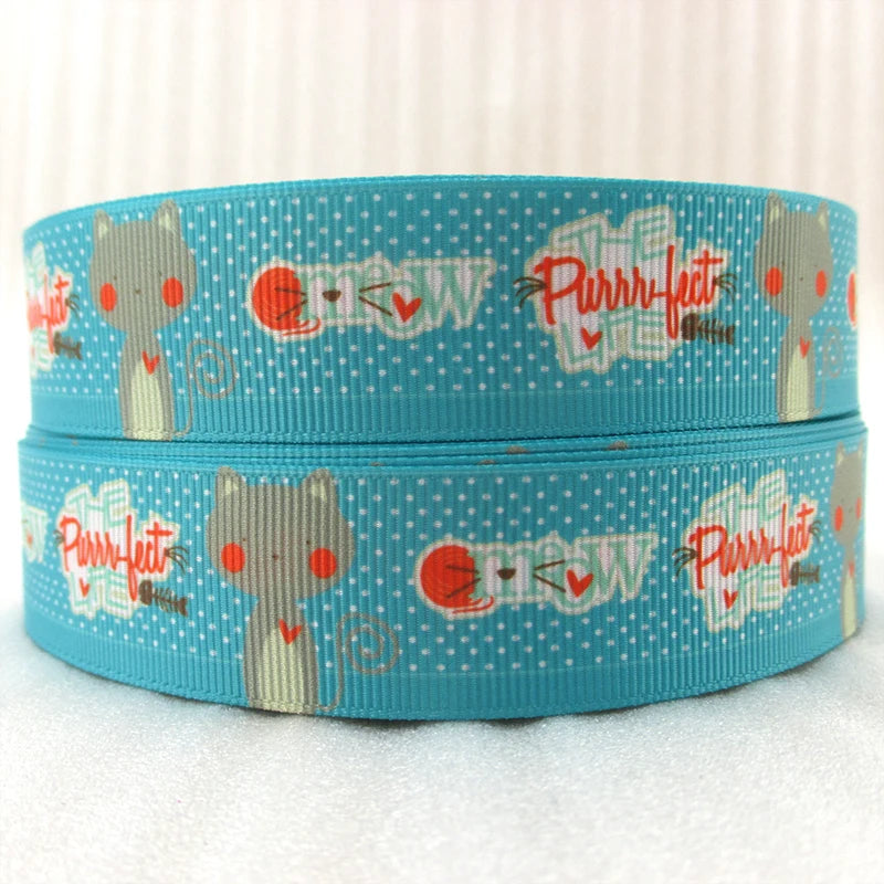 5 Yards Multi Size Cute Cat Theme Ribbons Grosgrain Animal Printed Decorations DIY Sewing Crafts For Making Hair Bows