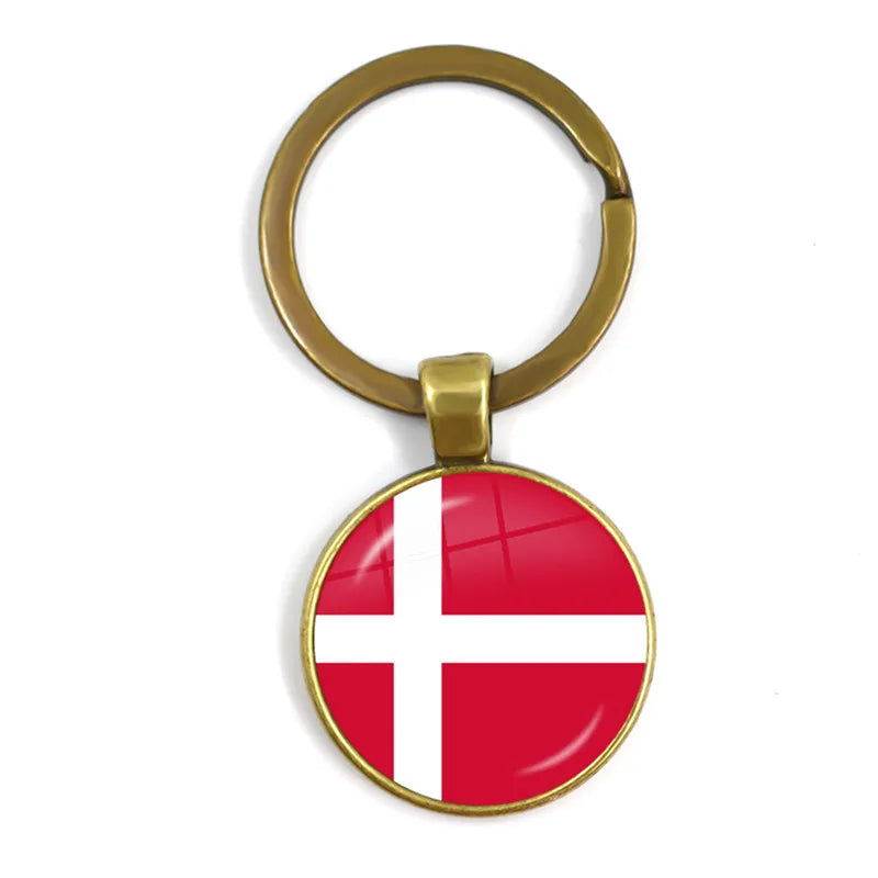 Malaysia, Laos, Denmark, Norway, Sweden, Slovakia National Flag Keychain 25mm Glass Cabochon Key Rings For Women Men Gift