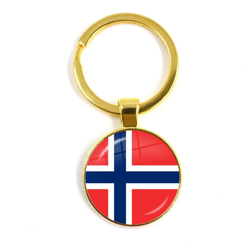 Malaysia, Laos, Denmark, Norway, Sweden, Slovakia National Flag Keychain 25mm Glass Cabochon Key Rings For Women Men Gift