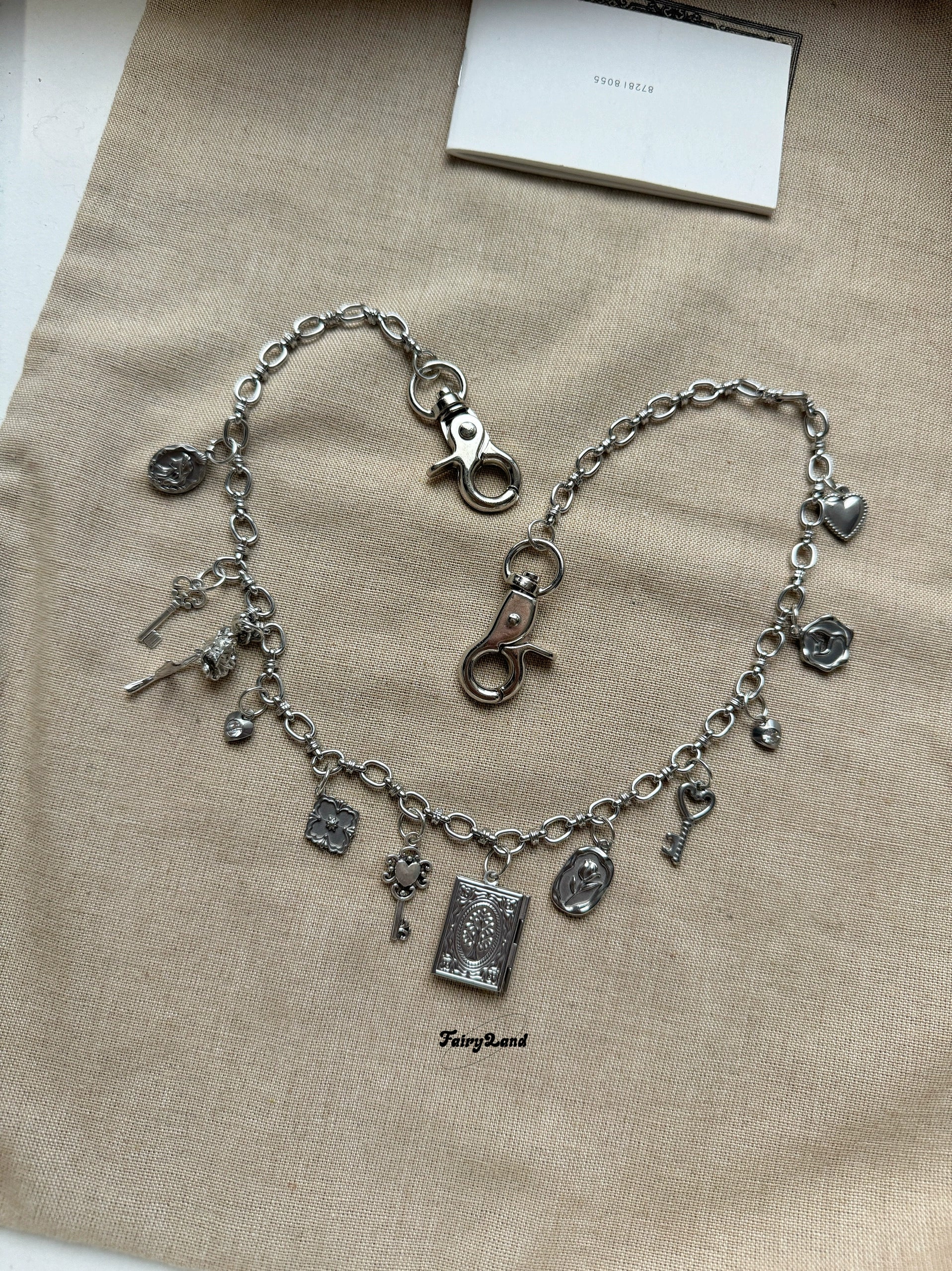 Original Mermaid Retro Love Photo Box Chain Belt Extremely Complex Bag Pendant Metal Silver Waist Pendant Necklace