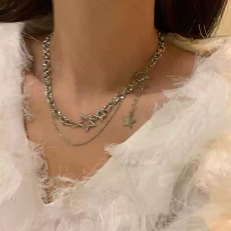 High-Grade XINGX Double-Layer Necklace Women Cold Style Ins Hip-hop Short Choker Trendy Elegant Chain Necklace