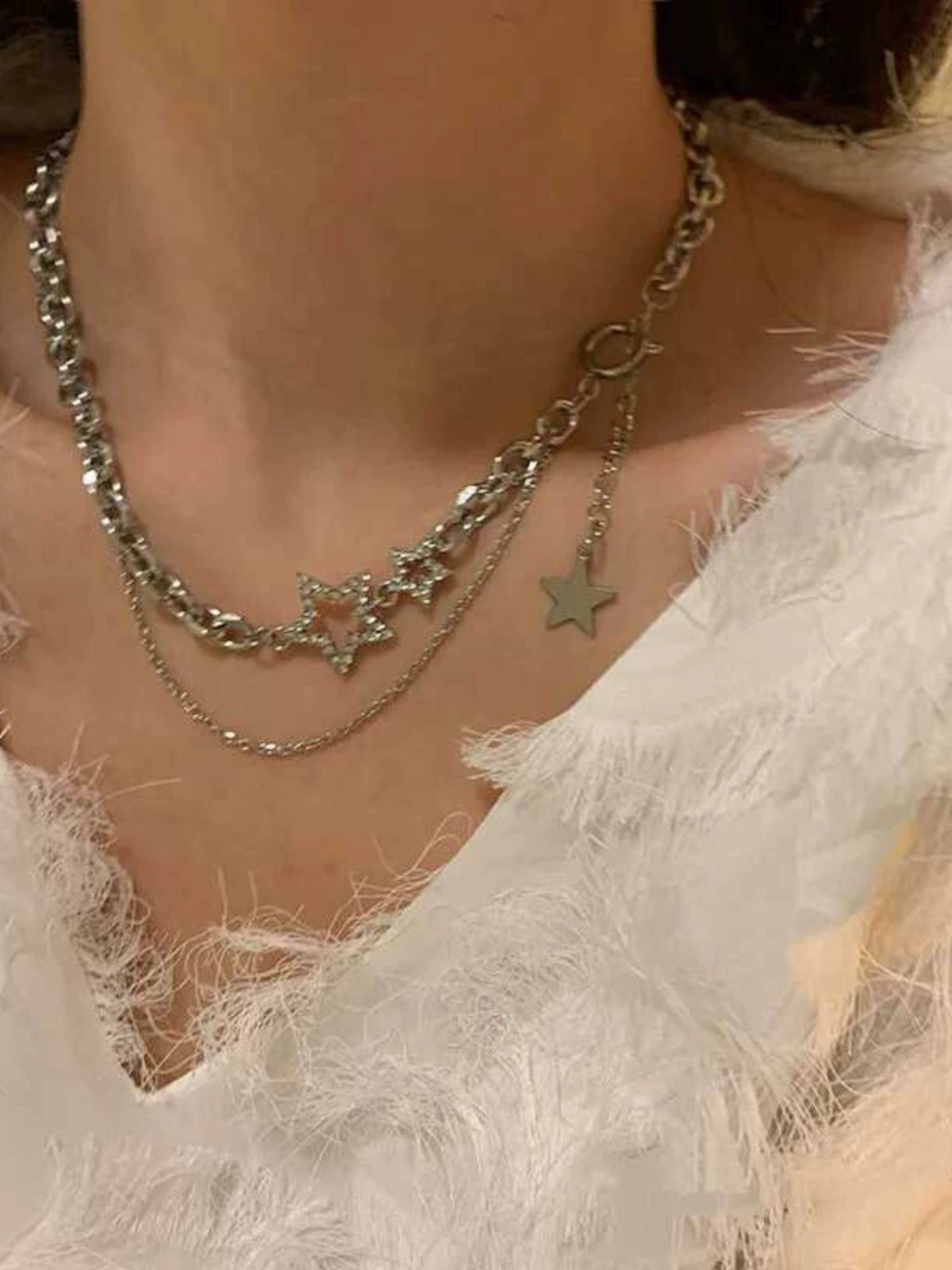 High-Grade XINGX Double-Layer Necklace Women Cold Style Ins Hip-hop Short Choker Trendy Elegant Chain Necklace