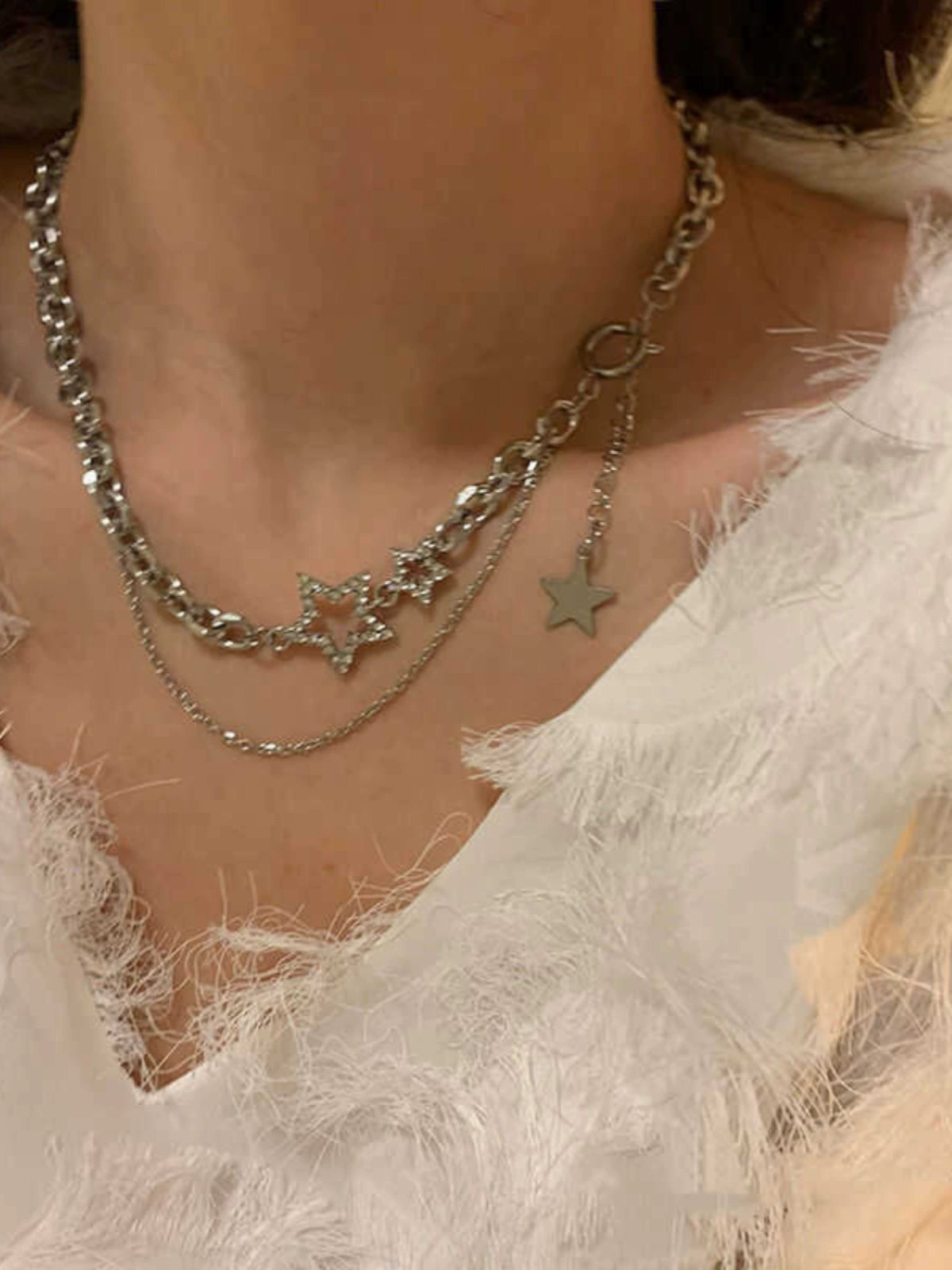 High-Grade XINGX Double-Layer Necklace Women Cold Style Ins Hip-hop Short Choker Trendy Elegant Chain Necklace