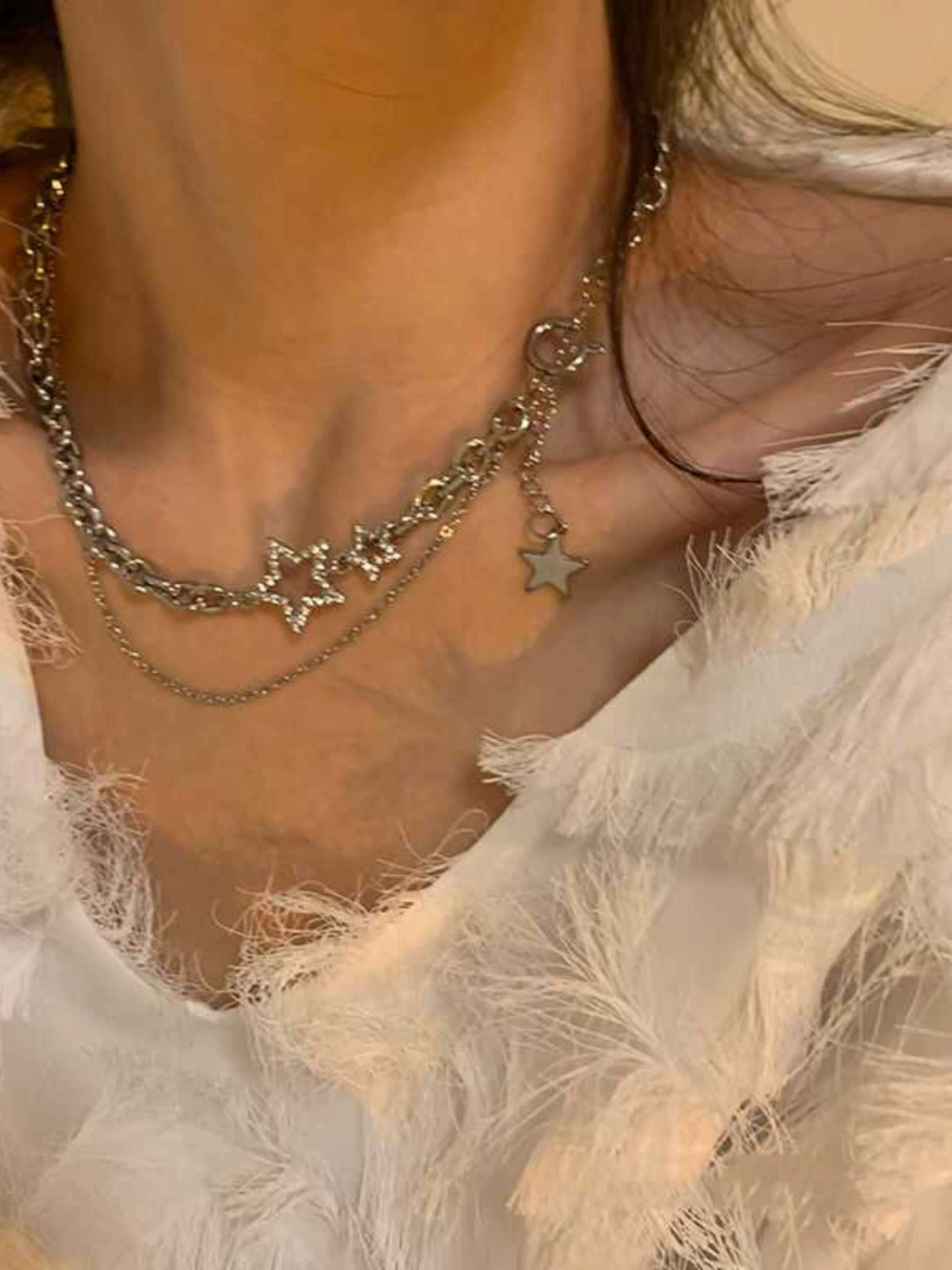 High-Grade XINGX Double-Layer Necklace Women Cold Style Ins Hip-hop Short Choker Trendy Elegant Chain Necklace