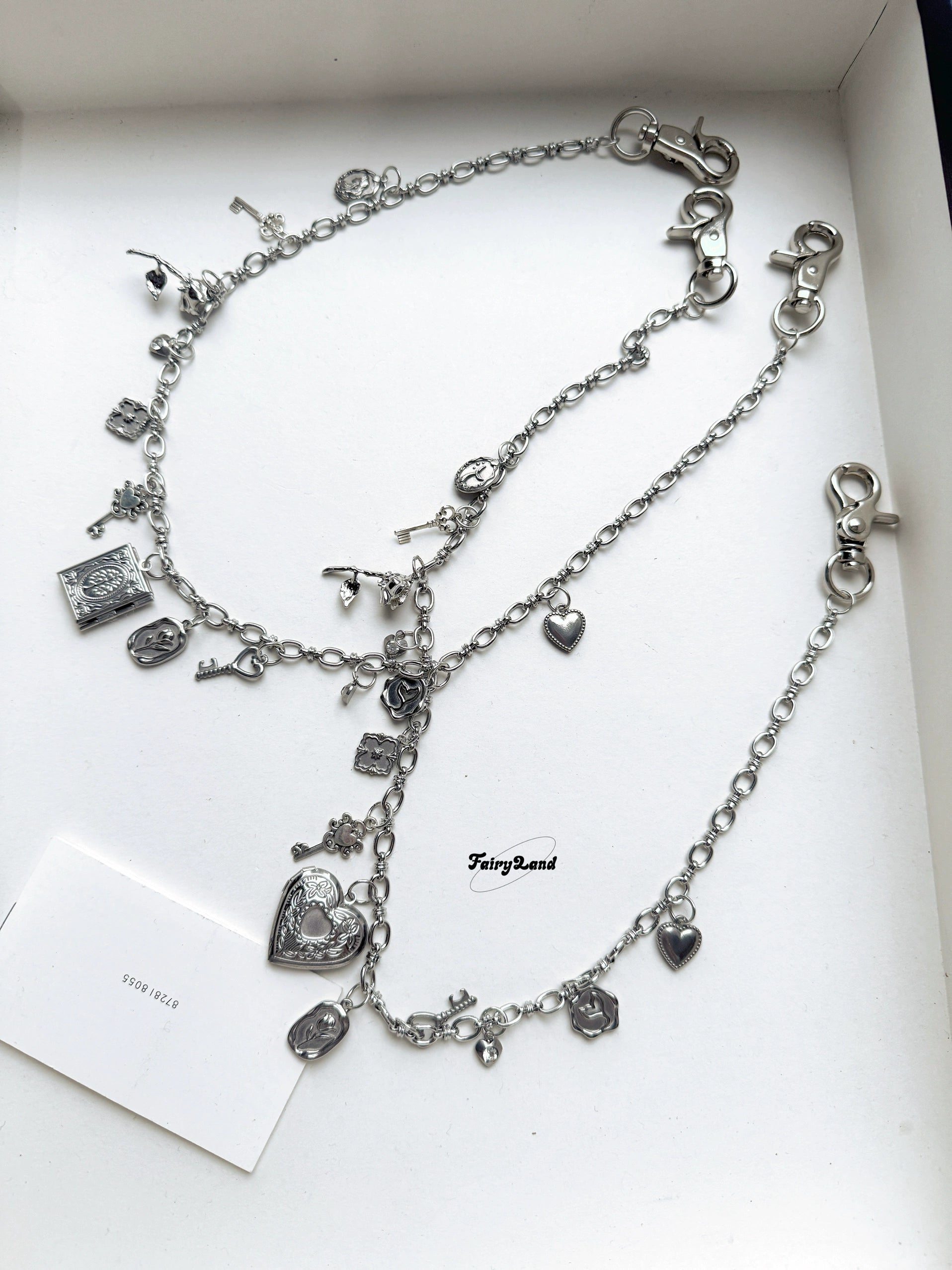 Original Mermaid Retro Love Photo Box Chain Belt Extremely Complex Bag Pendant Metal Silver Waist Pendant Necklace