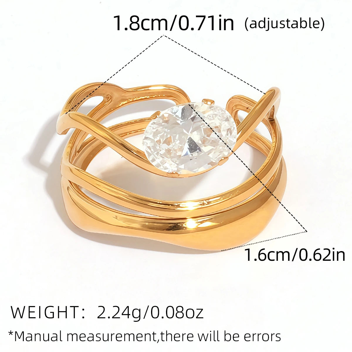 Statement Stainless Steel Delicate Shiny Cubic Zirconia Ring High Quality 18K Gold PVD Plated Finger Jewelry Gift