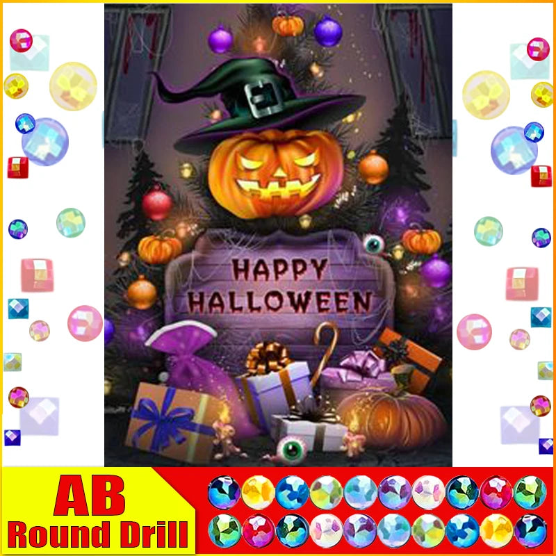 HOMFUN Fairy Dust AB Diamond Painting Full Square/Round Drill 5D DIY "Halloween Pumpkin" Daimond Embroidery Rhinestone Decor