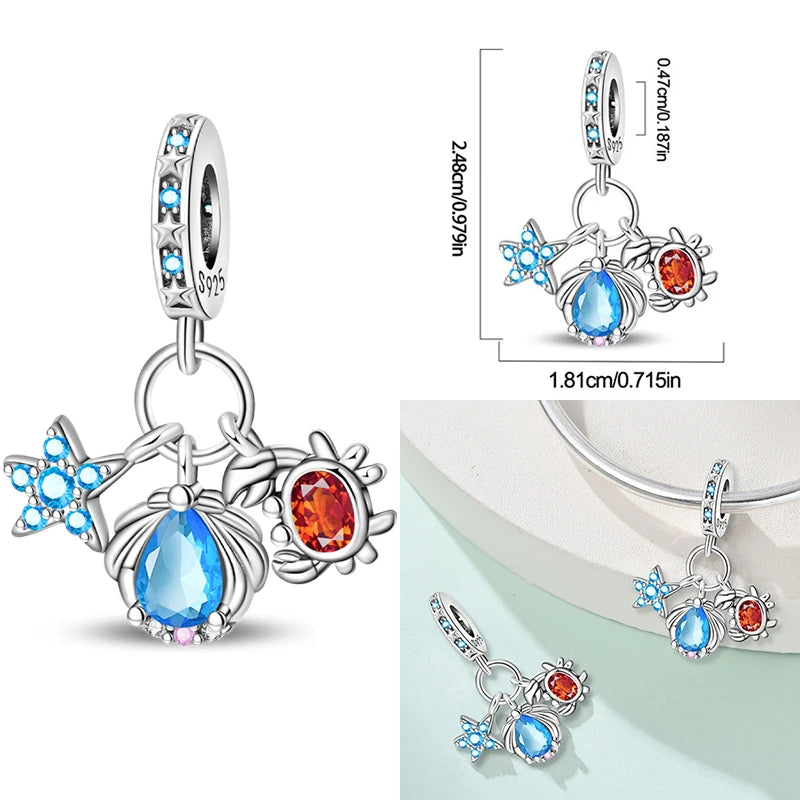 Hot Sale 925 Sterling Silver Ocean World Series Sea Turtle Starfish Little Crab Octopus Charms Bead Fit 925 Bracelet DIY Jewelry