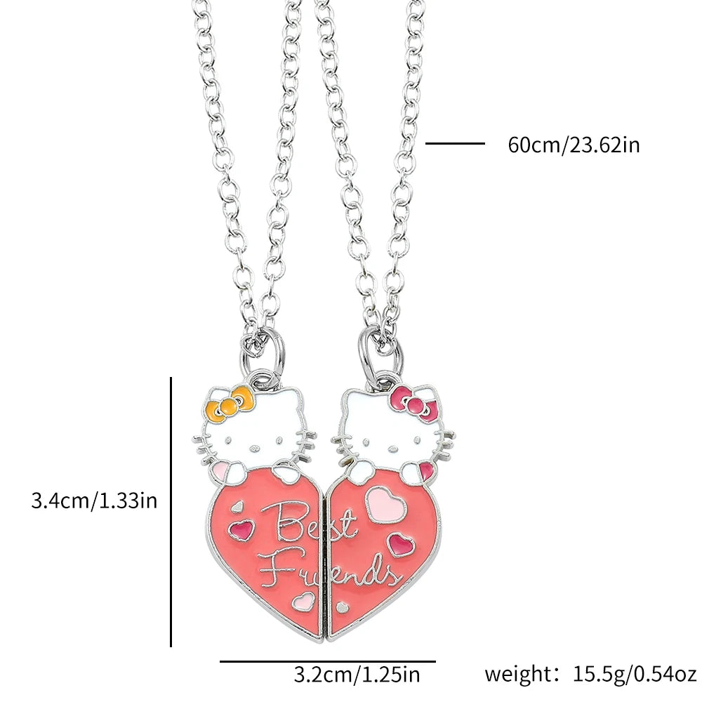 Sanrio Sweet Cute Hello Kitty Couple Necklace 1pair Best Friend Hello Kitty Neckchain For Friends Jewelry Pendant Gifts