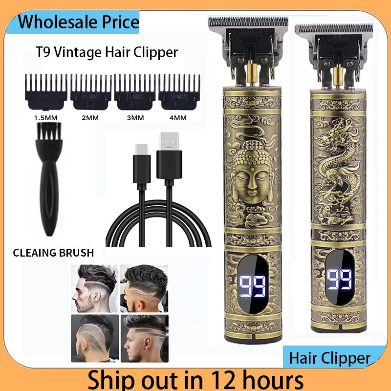 Portable Hair Cutting Machine T9 Vintage Hair Clipper USB Fast Charging Shaver Barber Cordless Hair Trimmer For Men's Barbe