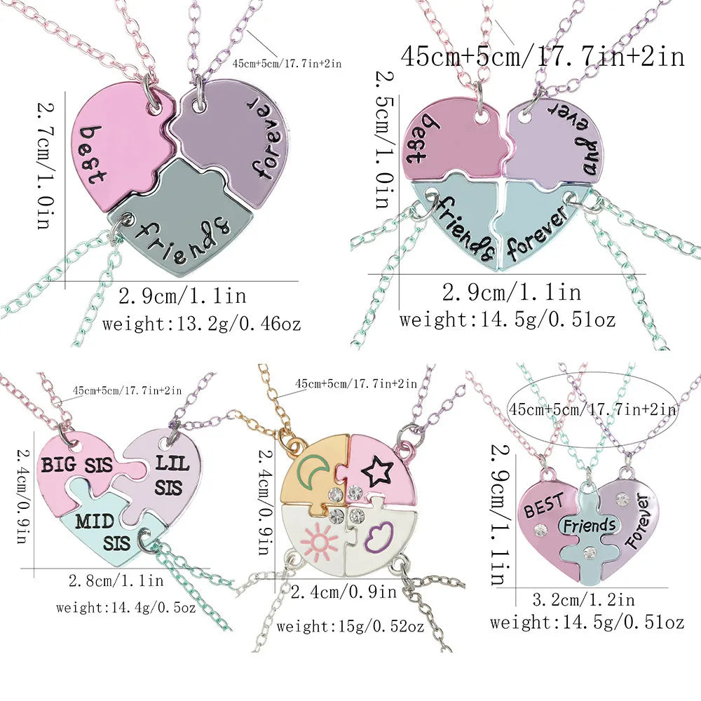 Lovecryst 3/4Pcs/set Heart-shaped Stitching Best Friend Necklace BFF Friendship Jewelry Gifts for Girls