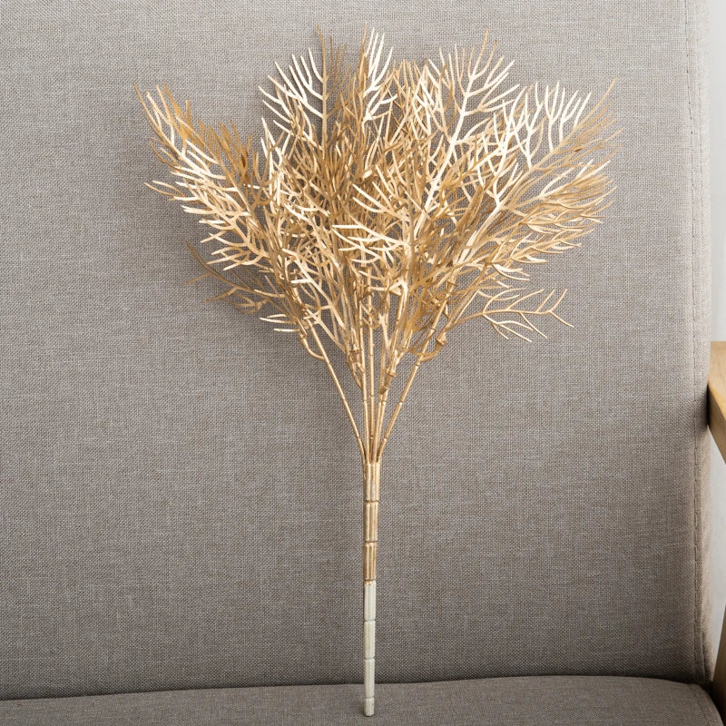 Gold Plastic Artificial Plants Balcony Bonsai DIY Flower Arrangement Eucalyptus Leaves  Autumn Home Party Christmas Decorations