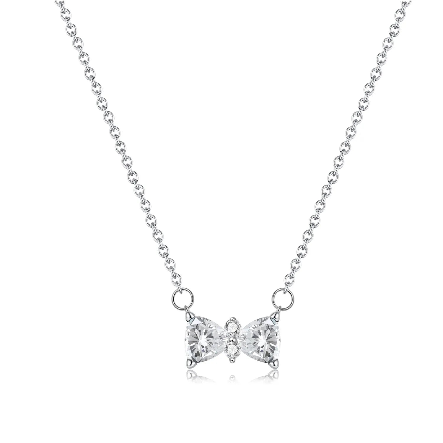 Luxury Original 925 Sterling Silver Necklace Bow Round CZ Red Heart Pendant Necklace Charm Women Classic DIY Gift Making