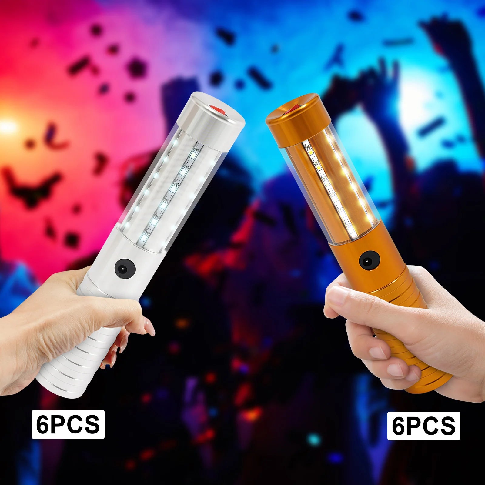 6 PCS LED Sticks, 3 Modes, Rechargeable, Reusable, Aluminum Alloy Glow Lights for Event Nightclubs Weddings Party