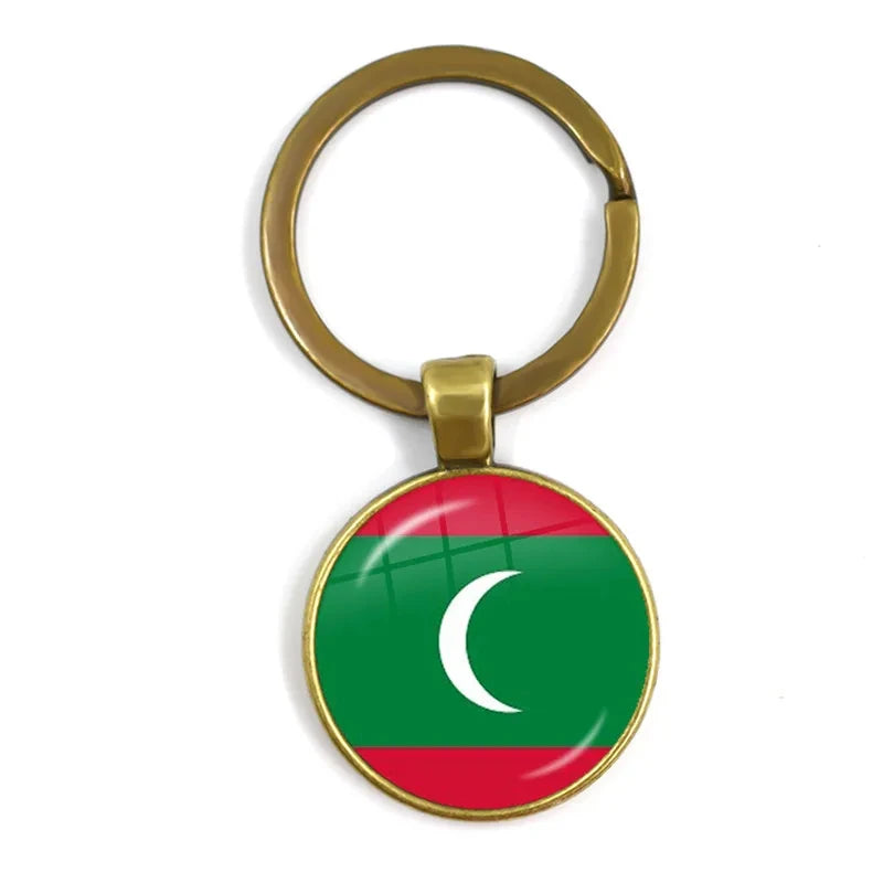 Iraq, Yemen, Nepal, Bangladesh, Maldives, Lebanon Flag Keychain 25mm Glass Keychain As a Gift To Friends  Gift
