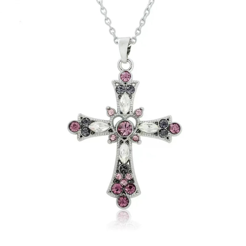 Gothic Big Zircon Cross Necklace Unisex Y2K Irregular Goth Large Cross Pendant Necklaces  for Men Women Couple Necklace Jewelry