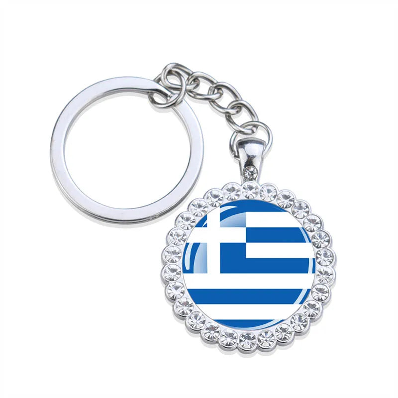 Europe National Flag Keychains Glass Dome Rhinestone Pendant Key Chains Albania Spain Ukraine Russia France Germany Flag Keyring