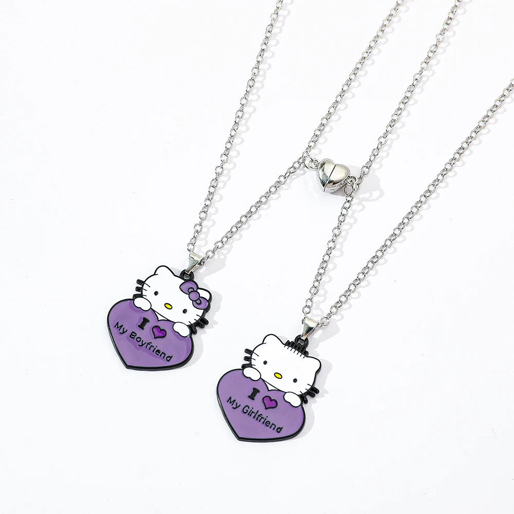 Sanrio Hello Kitty Necklace Purple Doce Kitty Cat Lovers Neck Chain Heart Magnet Necklace For Couple Jewelry Acessorios Gifts