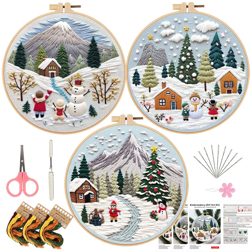 3pcs Set DIY Christmas Embroidery Kit Cross Stitch for Adults Craft Needle Work Home Christmas Decor