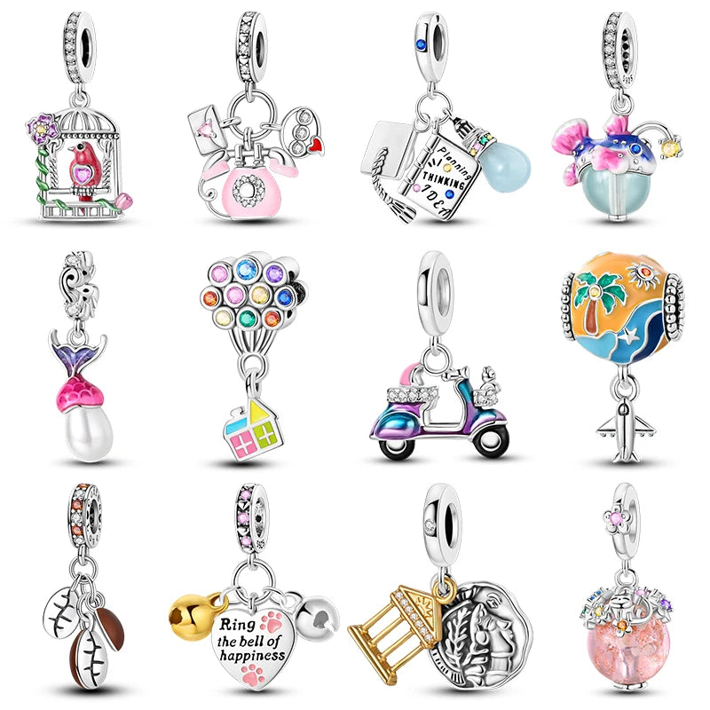 Luminous Bulb Charms Fit Qikaola Original Bracelet 925 Sterling Silver Colorful Balloon House Tram Charms Beads DIY Jewelry Gift