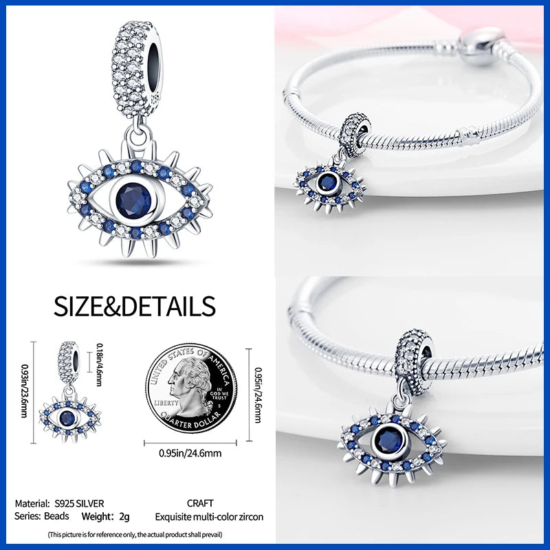 100% Real 925 Sterling Silver Classic Devil's Eye Charms Beads For Women Fit Original Qikaola Bracelets Fine DIY Jewelry Making