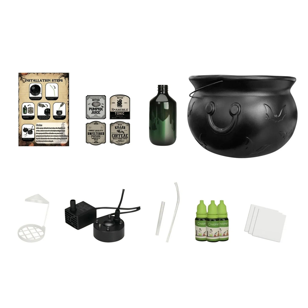 Halloween Decorations Indoor - Witch's Cauldron With Magical Bottles & Fog Maker, Floating Potion DIY, Party Decoration