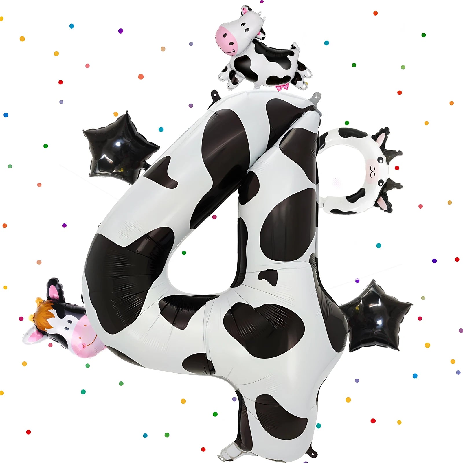 6pcs Cute Cow Print Foil Balloons Number 1-9 Cow Birthday Decorations for Cowgirl Barnyard Farm Animal Theme Party Supplies