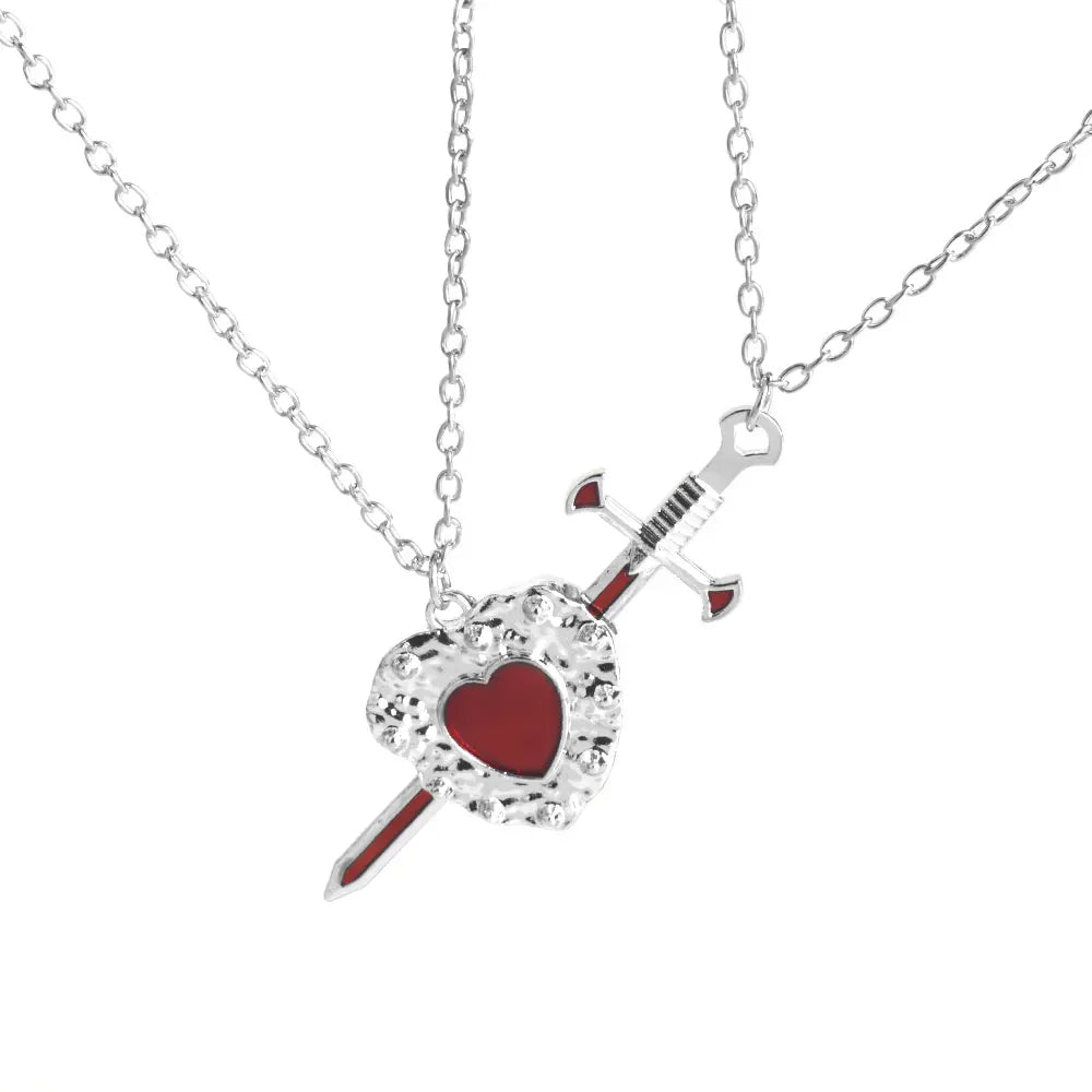 A Set Red Heart and Sword Couple Necklace Collarbone Chain Sword Necklace Fashion Accessories for Women Christmas Gift