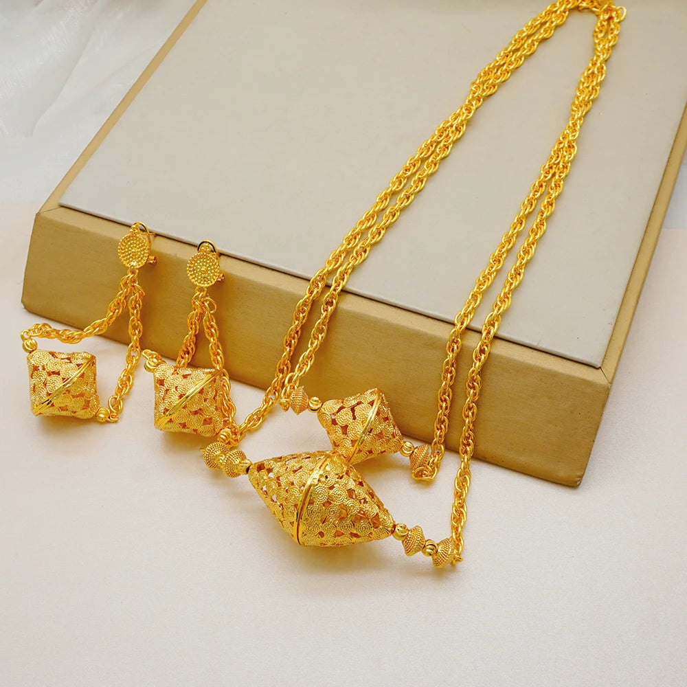 Dubai Jewelry Set Elegant Necklace Earrings Wedding Party Bridal Women's 2024 Gold Color Jewelry Set Luxury