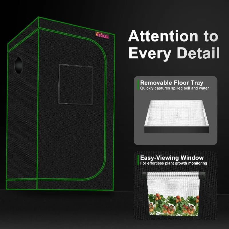 48”x24”x60” Grow Tent, Reflective 600D Mylar,Hydroponic With Observation Window And Floor Tray For Indoor Plant Growing 4’x2’