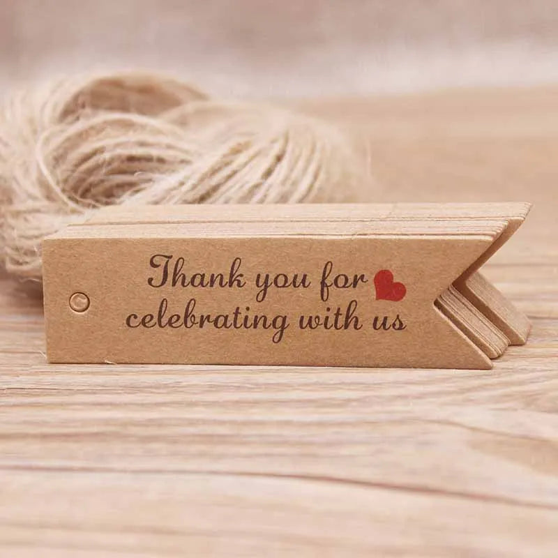 100pcs Kraft Gift Tags with 20m Rope Thank You Paper tags for  Gift New Year Halloween Christmas Label Party Decoration