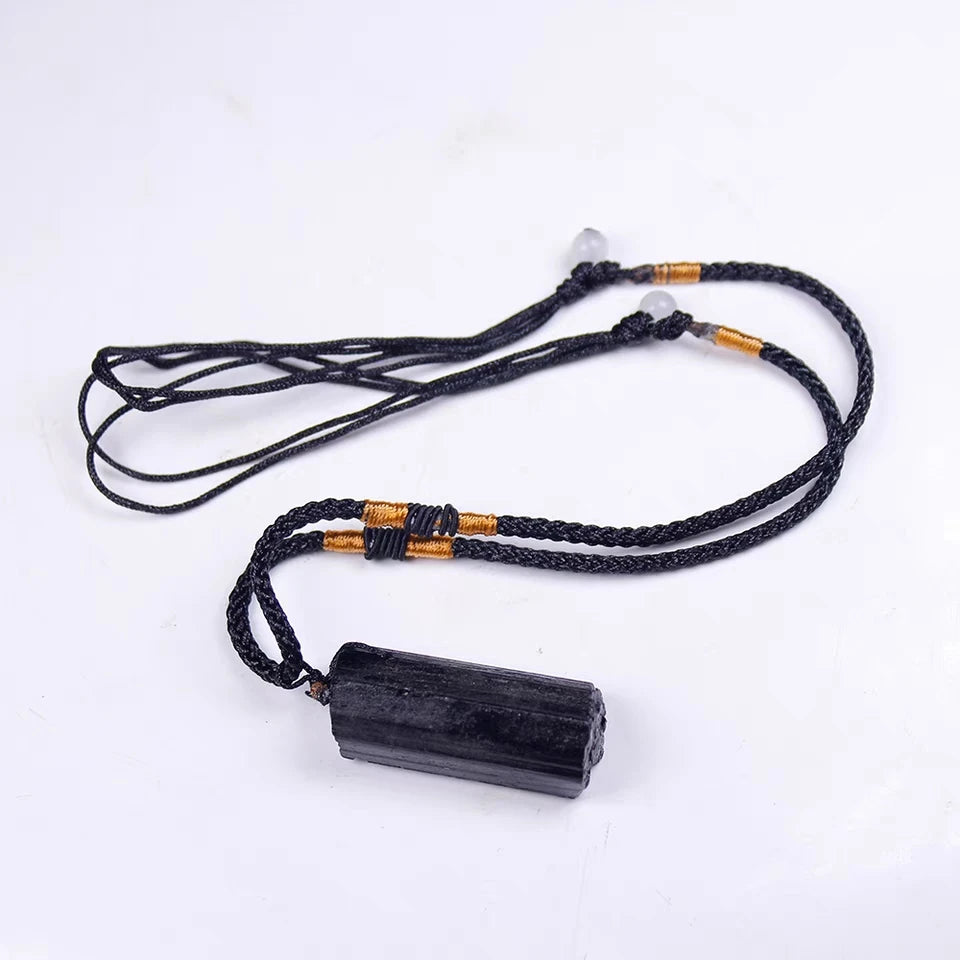 Black Tourmaline Pendant Rough Stone Natural Stone Necklace Ornament Crystal Thick Black Healing Energy Jewelry Gift