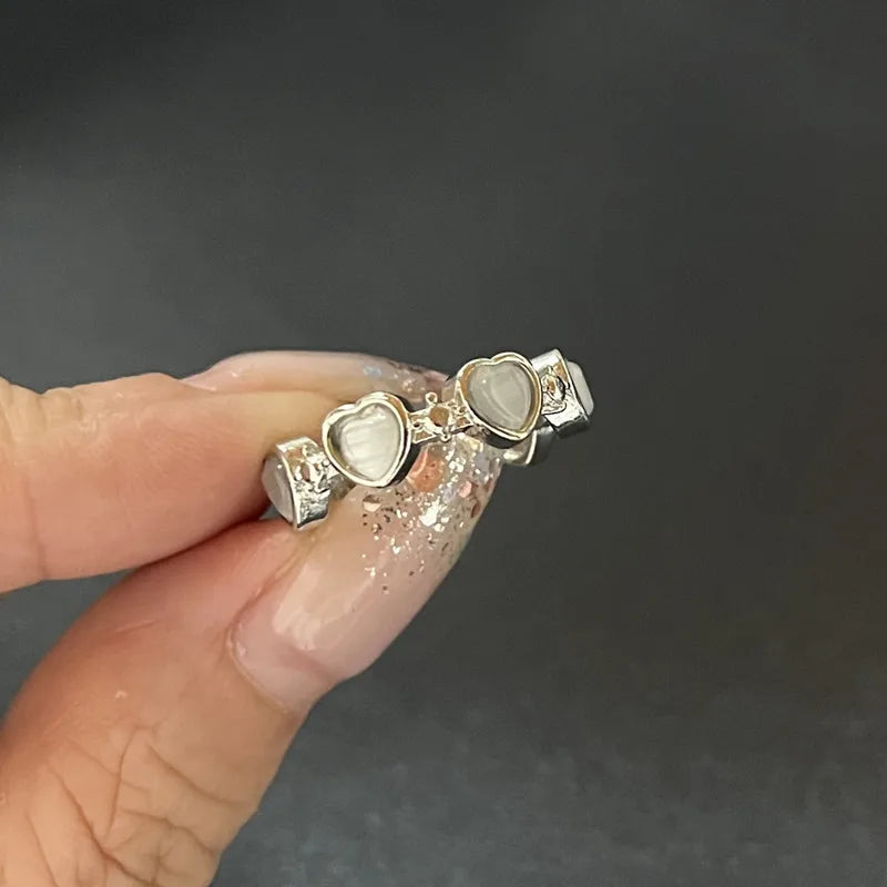 Y2K Crystal Rings Kpop Heart Adjustable Ring Irregular Geometry Punk Vintage Rings Set for Women Girls New Fashion Jewelry