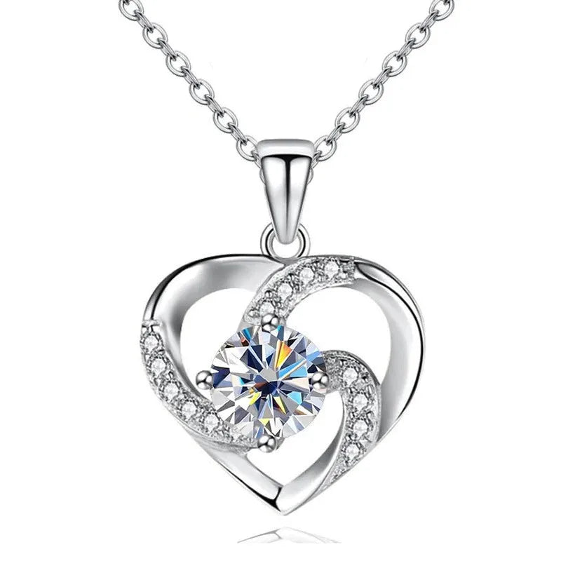 925 Sterling Silver Heart Pendant Necklace for Women Lady Wedding Jewelry Bright Cubic Zirconia Accessories