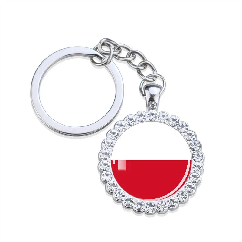 Europe National Flag Keychains Glass Dome Rhinestone Pendant Key Chains Albania Spain Ukraine Russia France Germany Flag Keyring