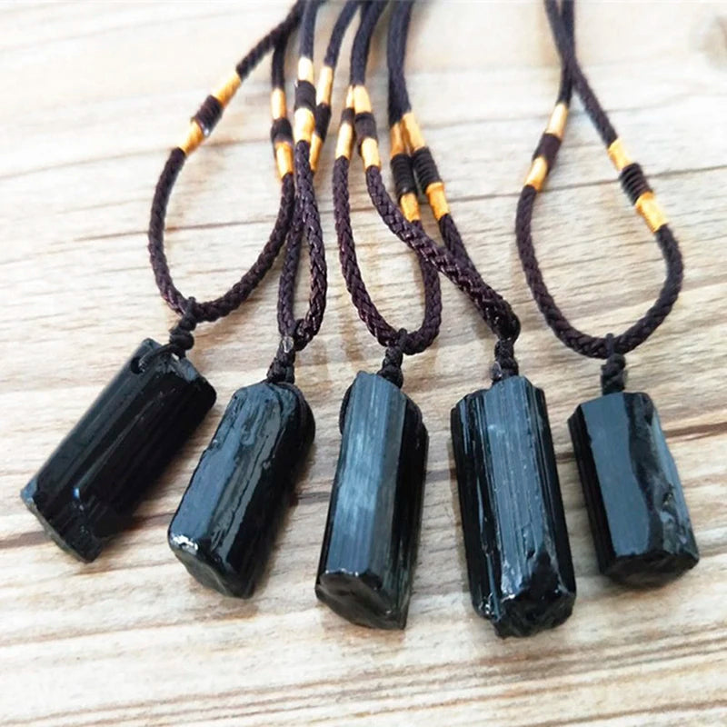 Black Tourmaline Pendant Rough Stone Natural Stone Necklace Ornament Crystal Thick Black Healing Energy Jewelry Gift