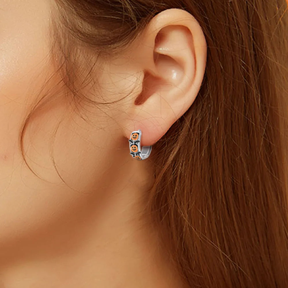 Halloween Pumpkin Bat Ring Earrings halloween charms silver 925 Earring For Women Punk Men's Earrings Fit Party Jewelry Gift